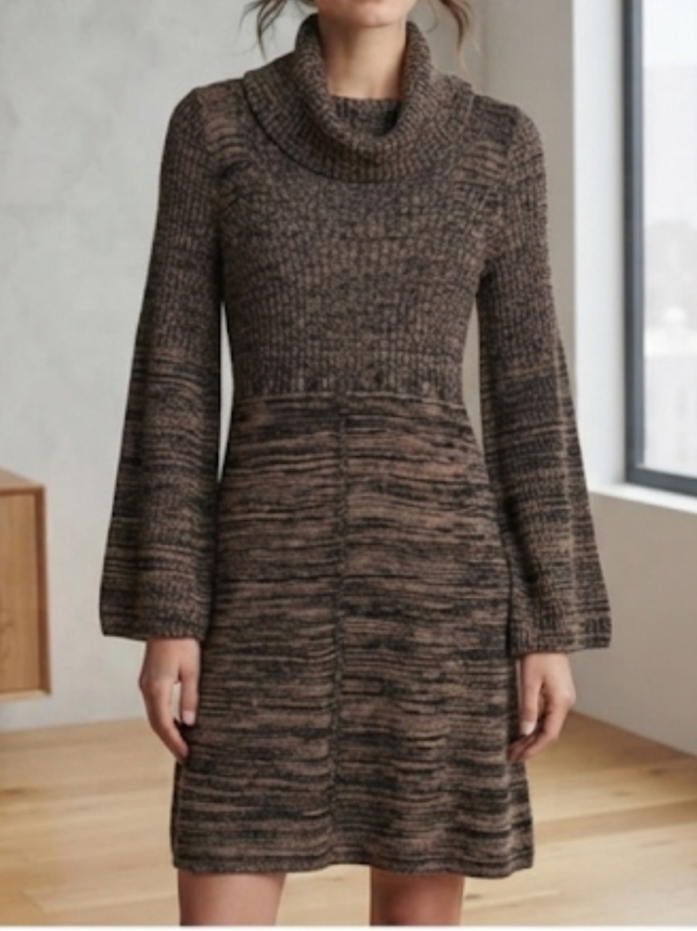 CALVIN KLEIN Sweater Dress Marled Cowl Neck Knit Medium NWOT